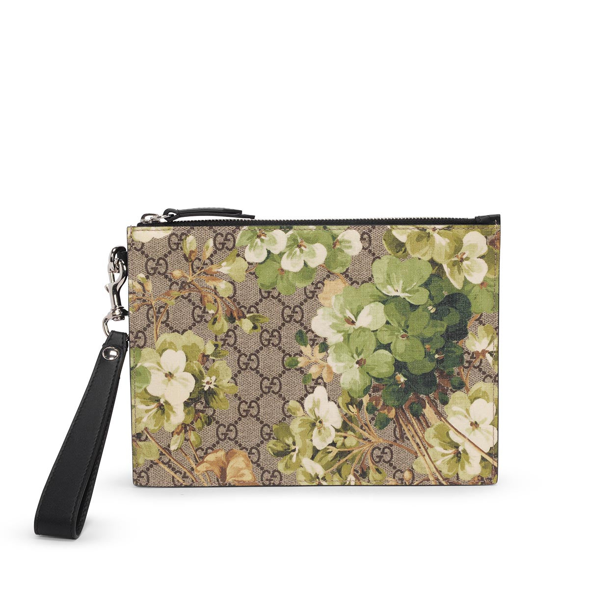 Gucci Green GG Supreme Blooms Wristlet Pouch