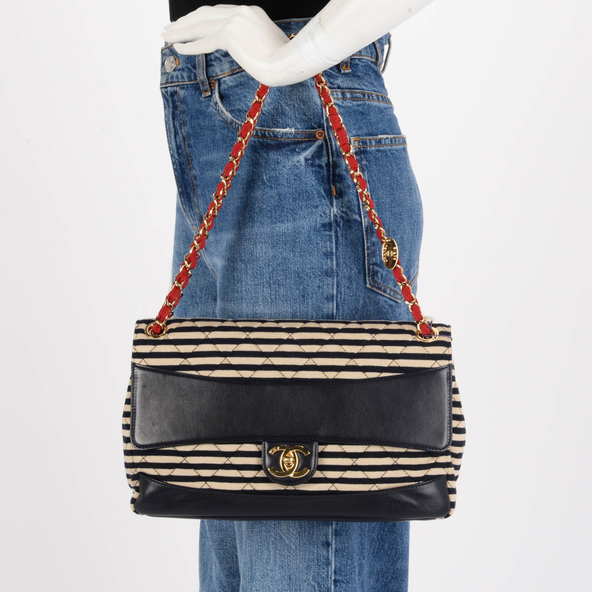 Chanel Navy Quilted Jersey Jumbo Coco Sailor Flap Bag