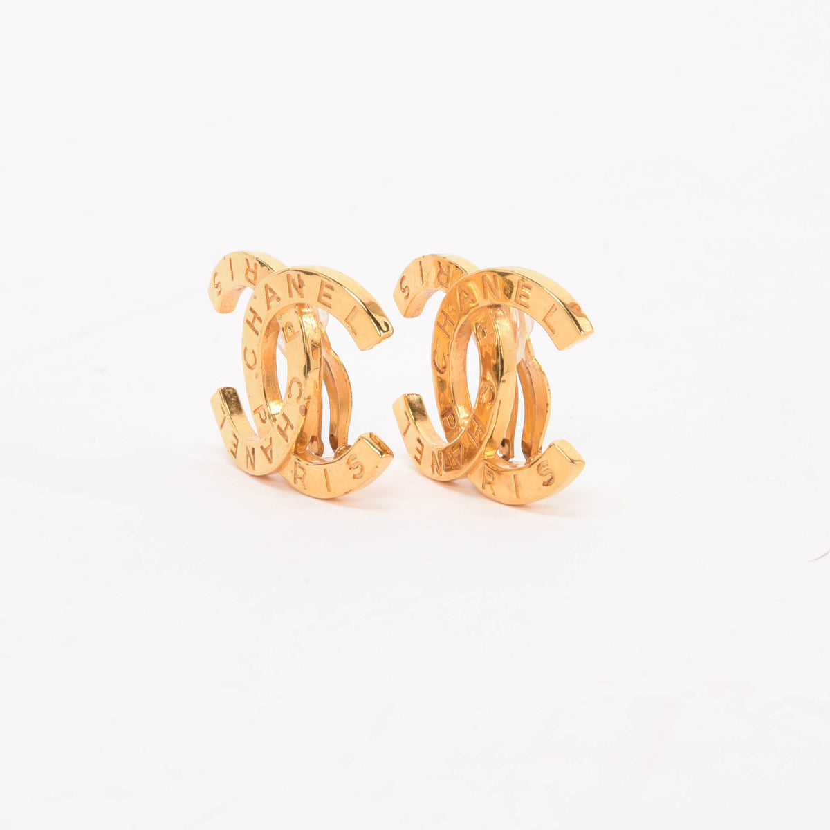 Chanel Gold Metal CC Paris Clip-On Earrings