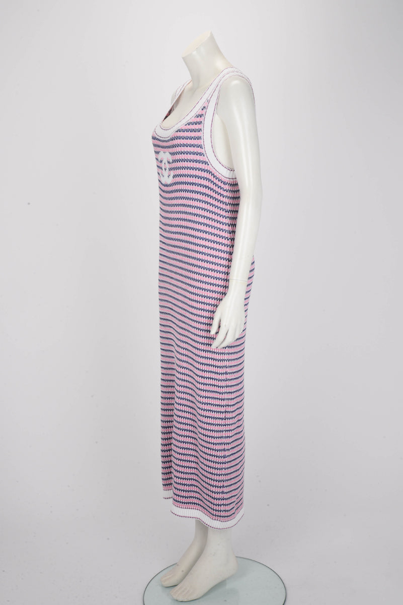 Chanel Pink Striped Knit CC Tank Dress FR 42