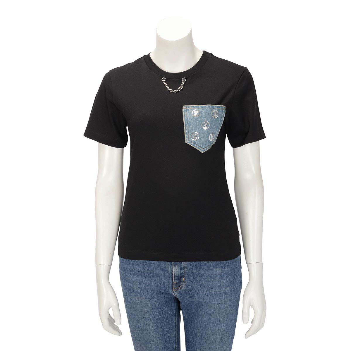 Louis Vuitton Black Cotton Monoram Denim Pocket Tee XXS