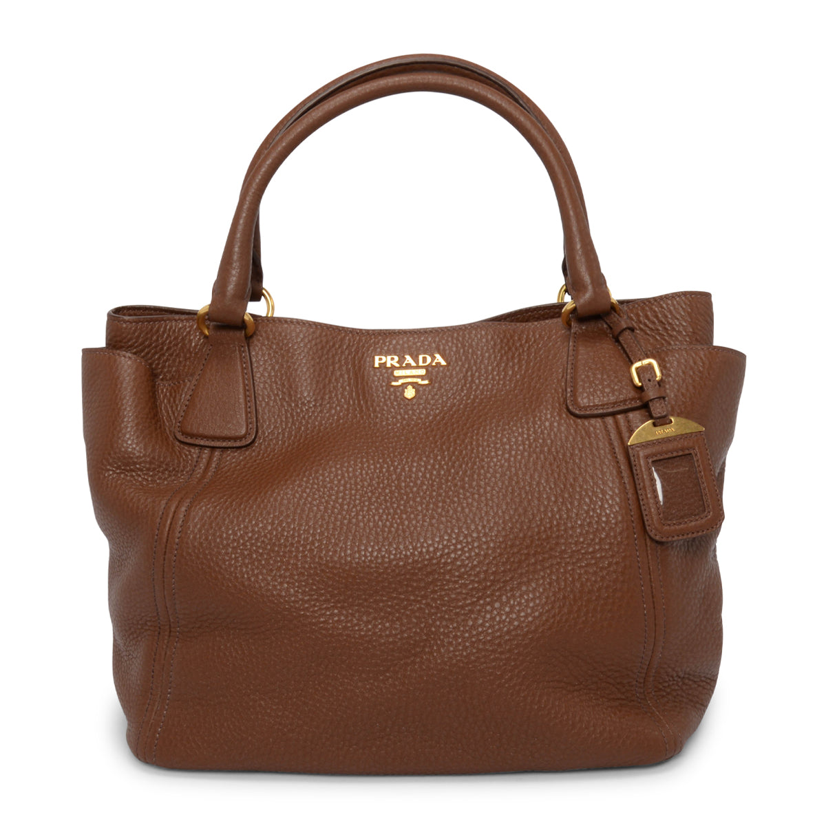 Prada Brown Vitello Daino Side Pocket Tote
