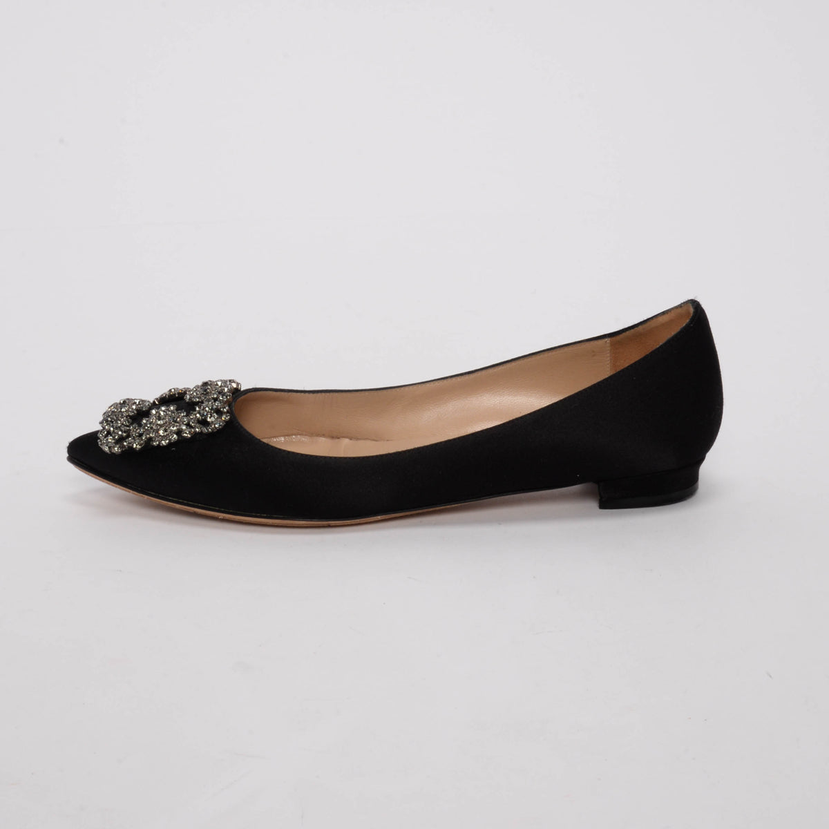 Manolo Blahnik Black Satin Hangisi Flats 36