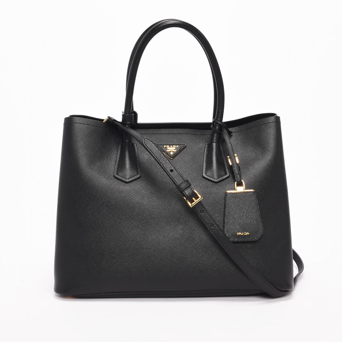 Prada Black Saffiano Medium Double Tote