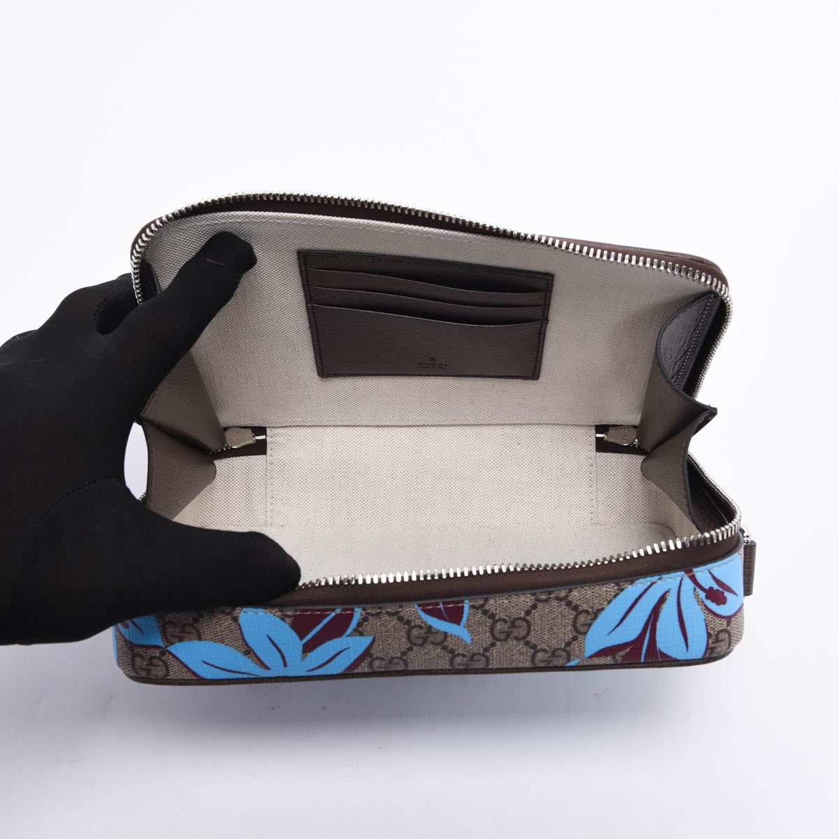 Gucci Blue Floral GG Supreme Small Shoulder Bag