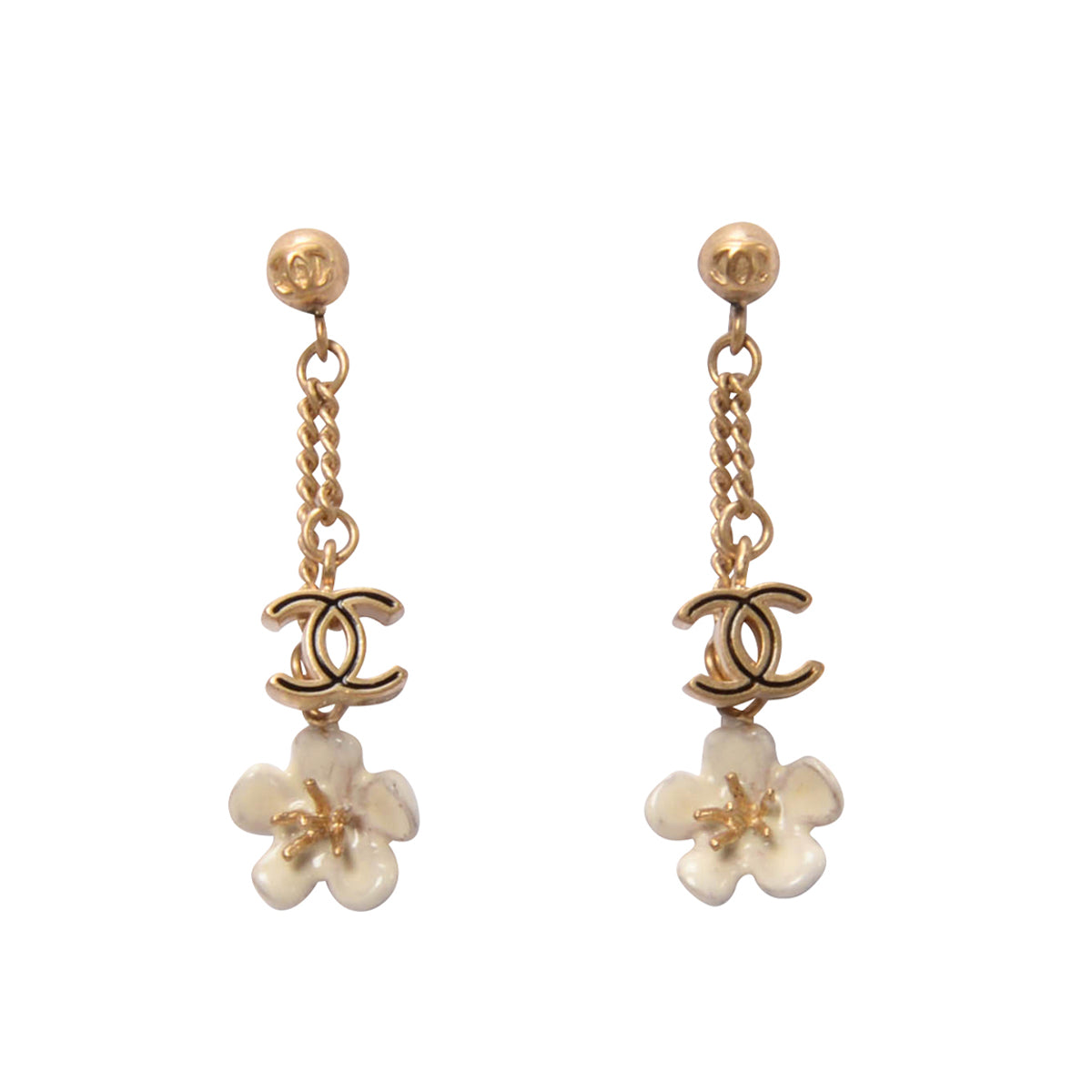 Chanel Light Gold Resin Flower CC Earrings