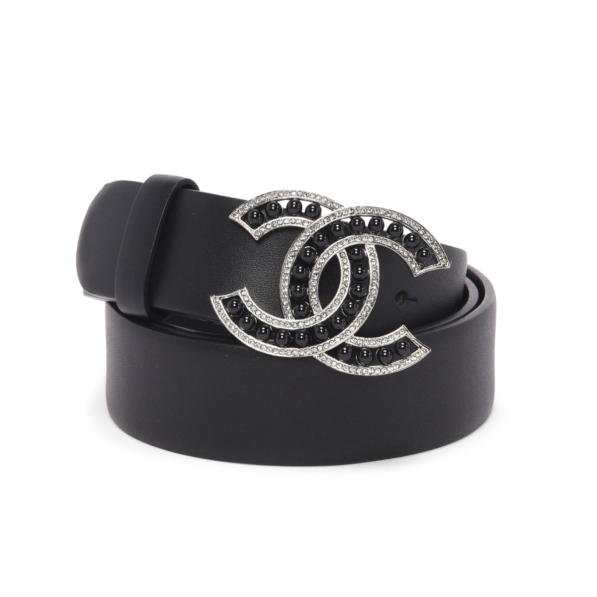 Chanel Black Lambskin Black Pearl CC Belt