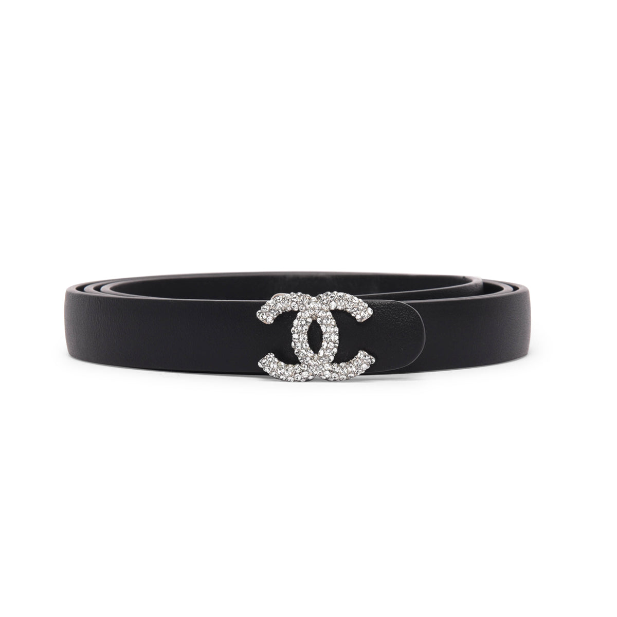 Chanel Black Lambskin Crystal CC Skinny Belt