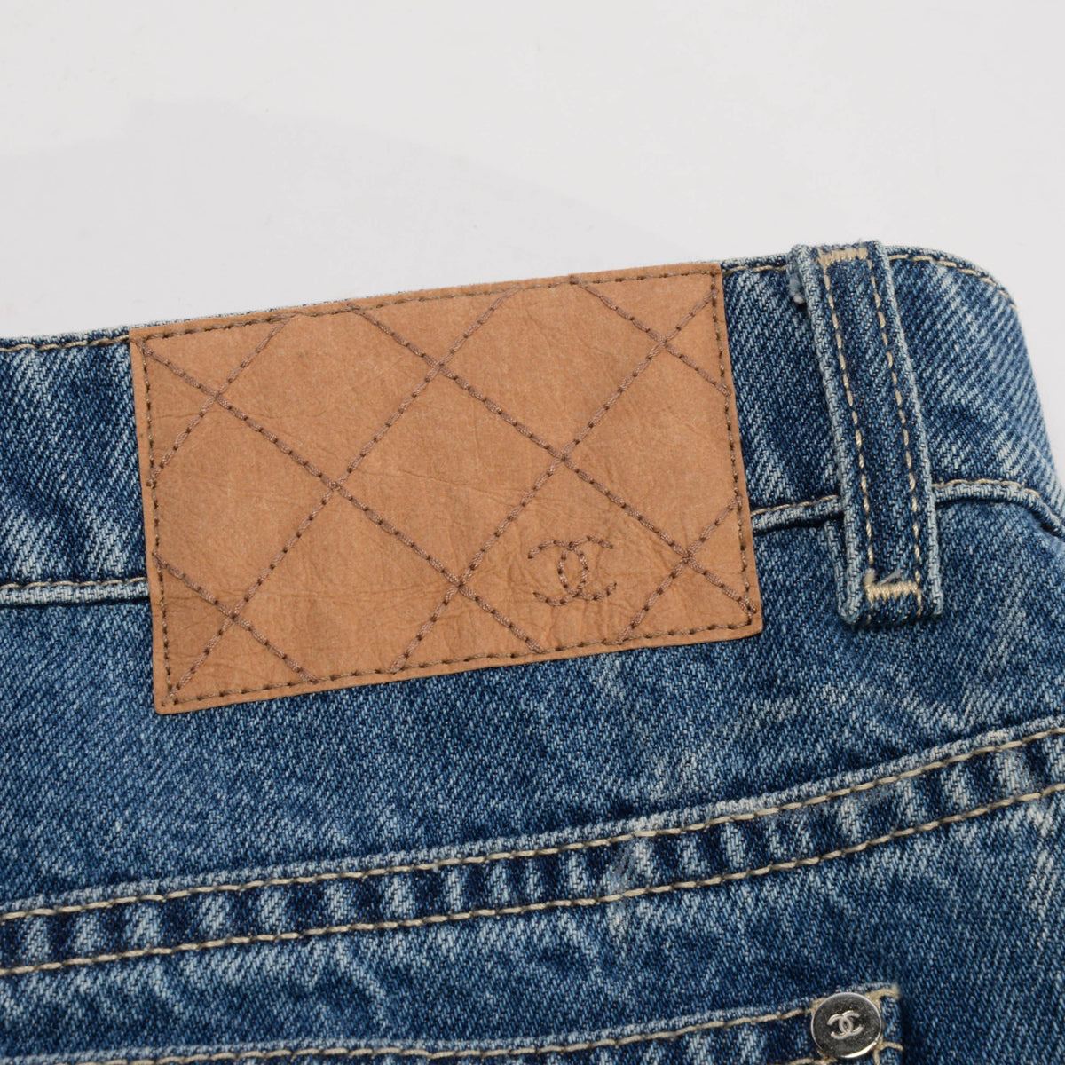 Chanel Blue Denim CC Frayed Hem Jeans FR 50