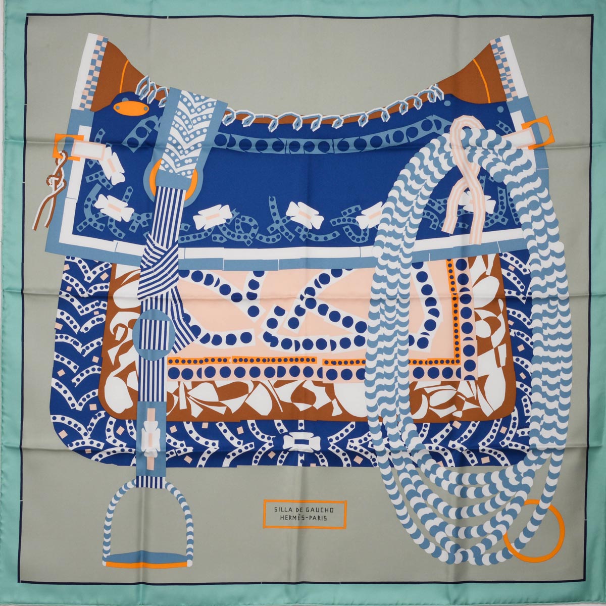 Hermes Vert Amande Silk Silla de Gaucho Scarf 90