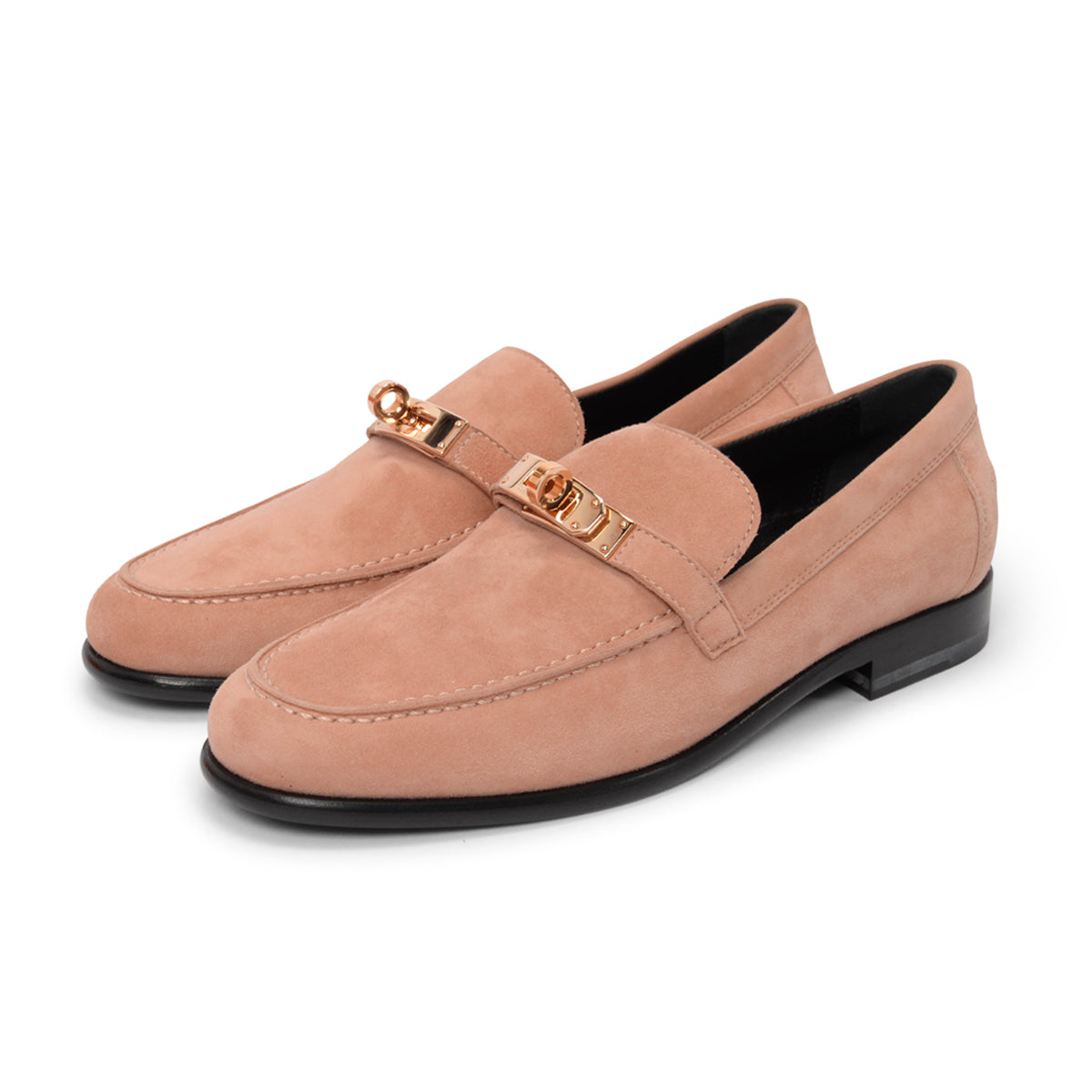 Hermes Rose Opaline Suede Destin Loafers 36