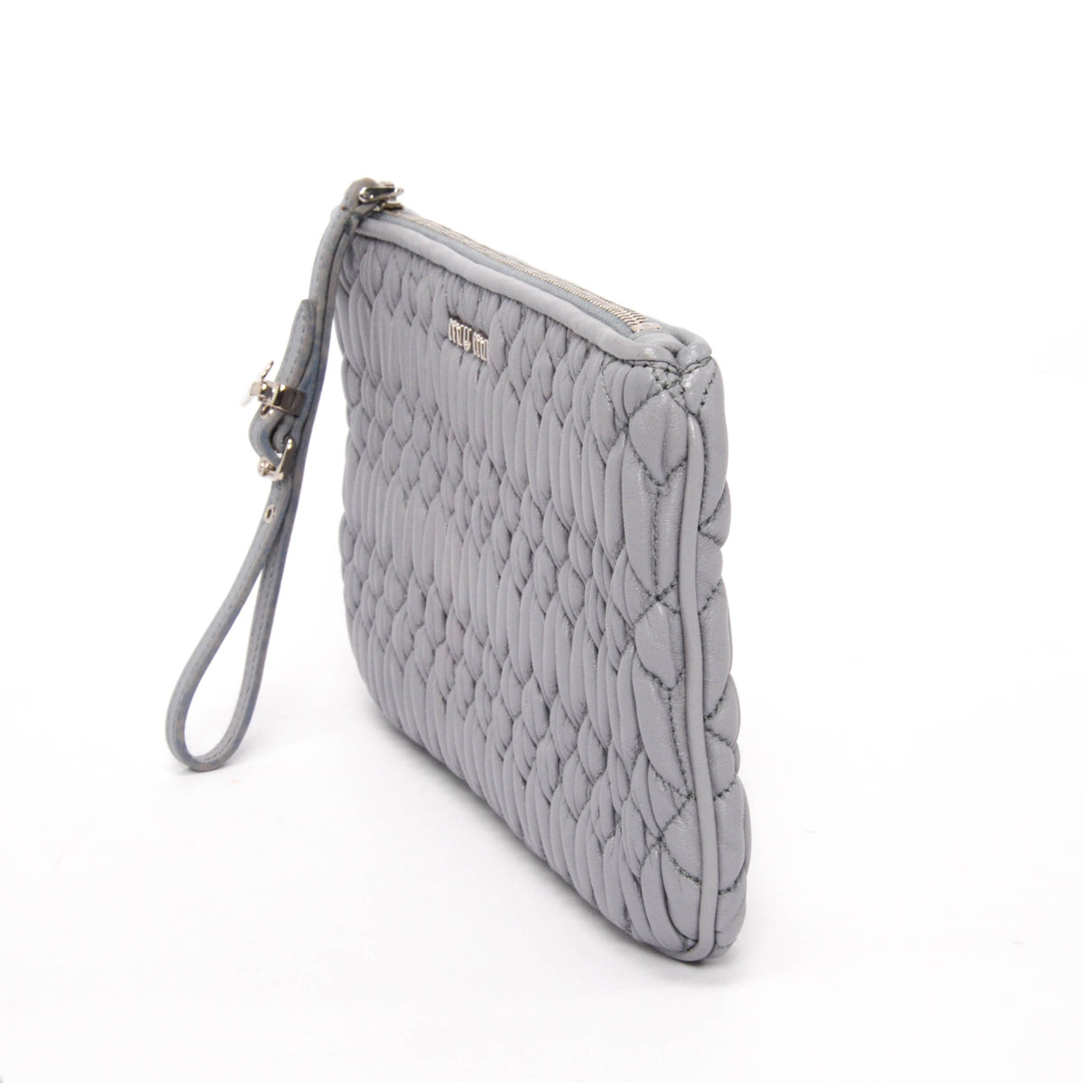 Miu Miu Dusty Blue Matelasse Small Wristlet