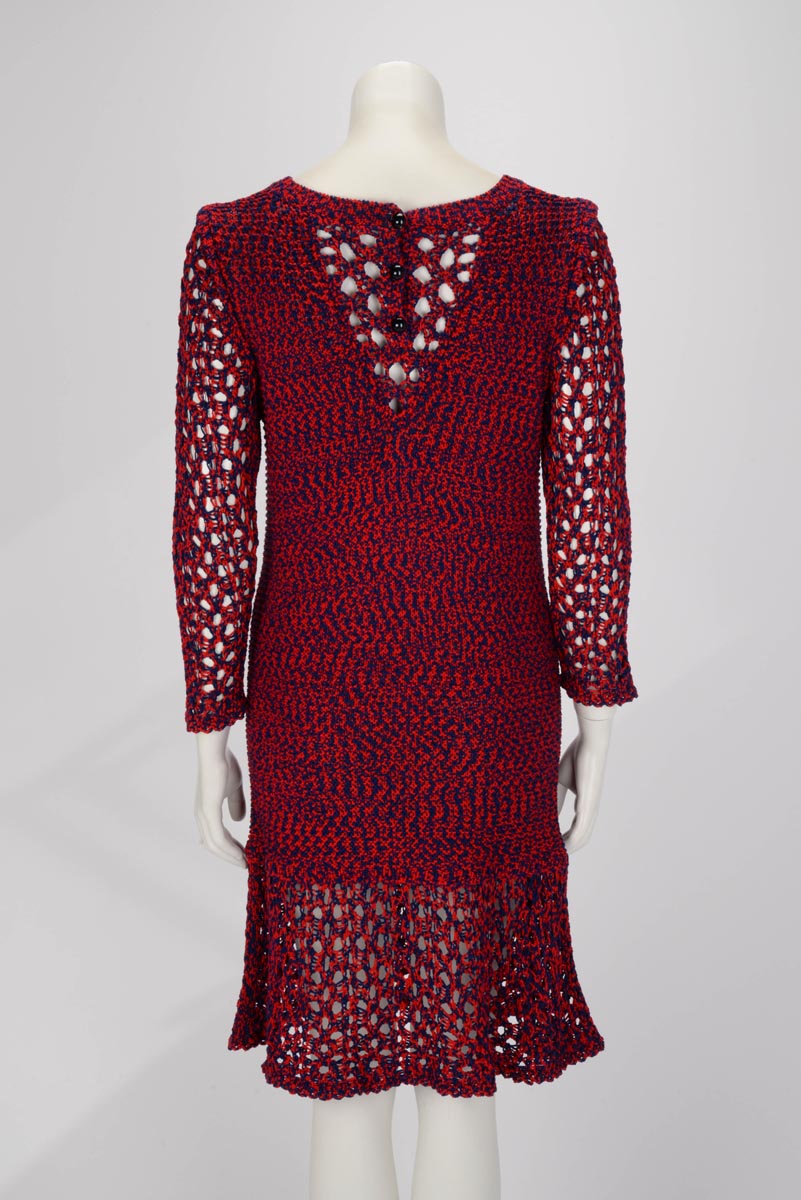 Chanel Red & Blue Cotton Crochet Four Pocket L/S Dress FR 40