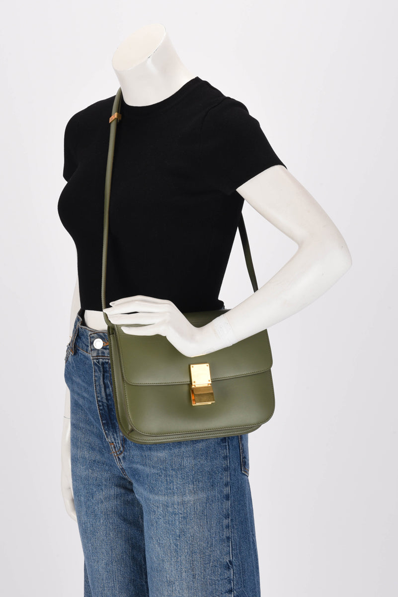 Celine Khaki Box Calf Classic Box Bag