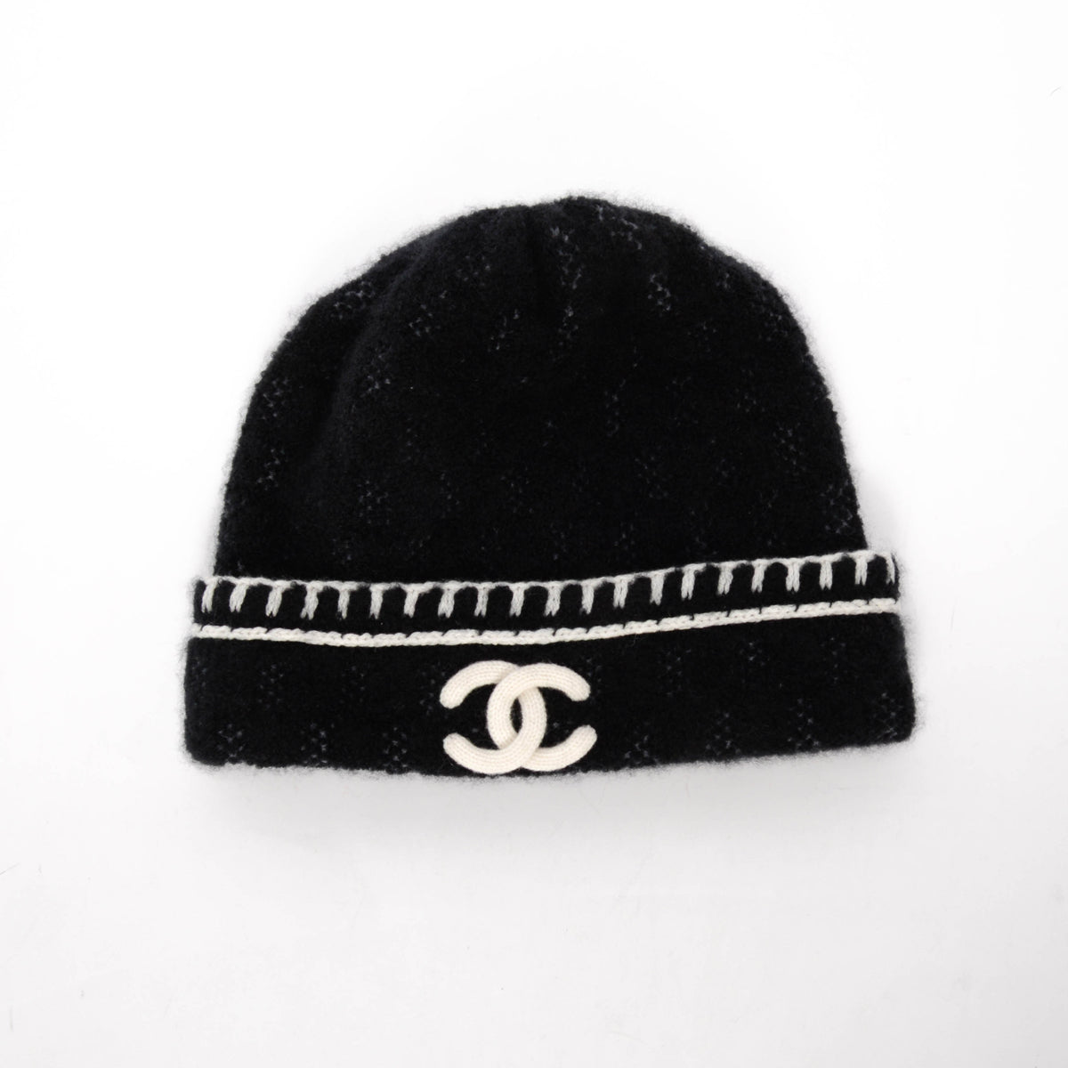 Chanel Black & Ivory Cashmere Blend CC Beanie