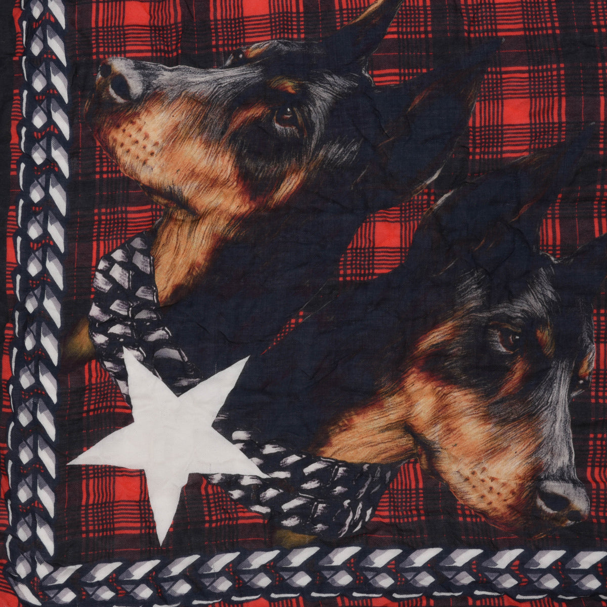 Givenchy Red Tartan Print Doberman Scarf