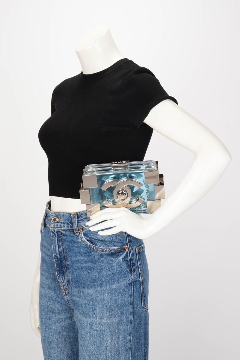 Chanel Blue Clear Plexiglass Boy Brick Lego Clutch
