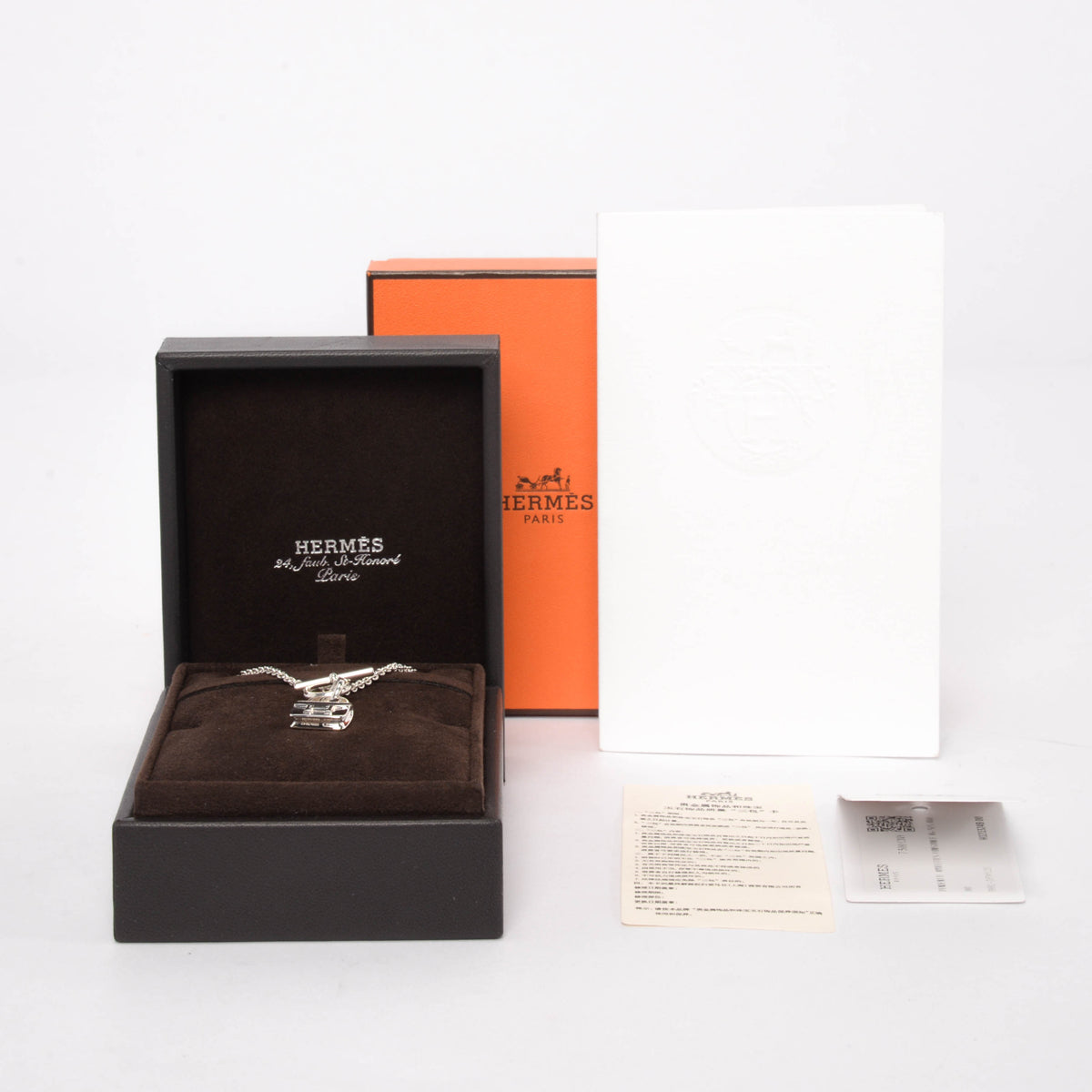 Hermes Sterling Silver Amulettes Constance Pendant Necklace
