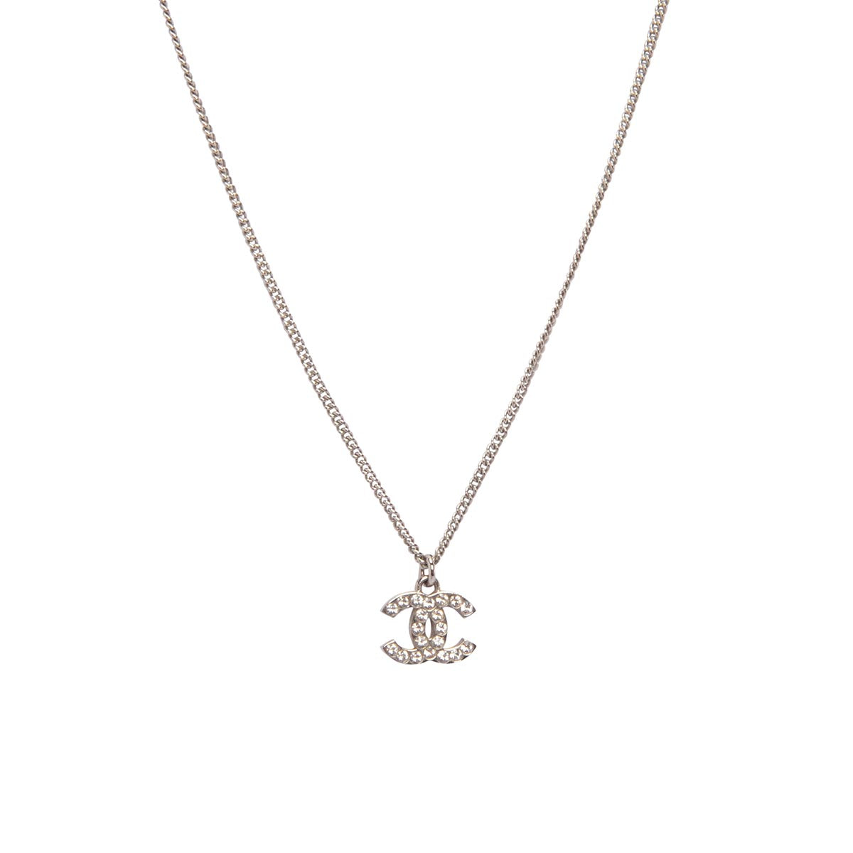 Chanel Silver Crystal Small CC Necklace