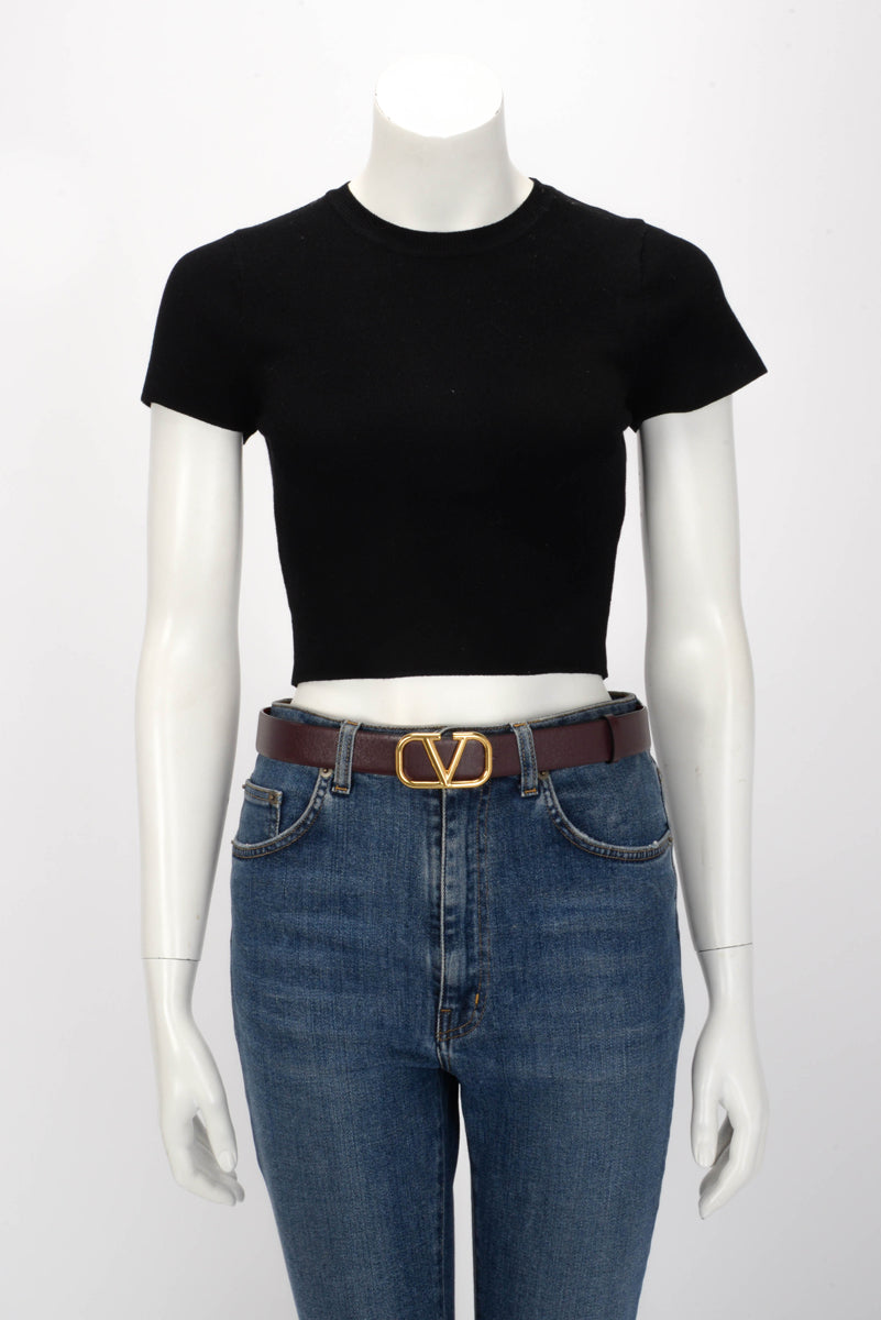 Valentino Red & Burgundy Glossy Calfskin Vlogo Reversible Belt