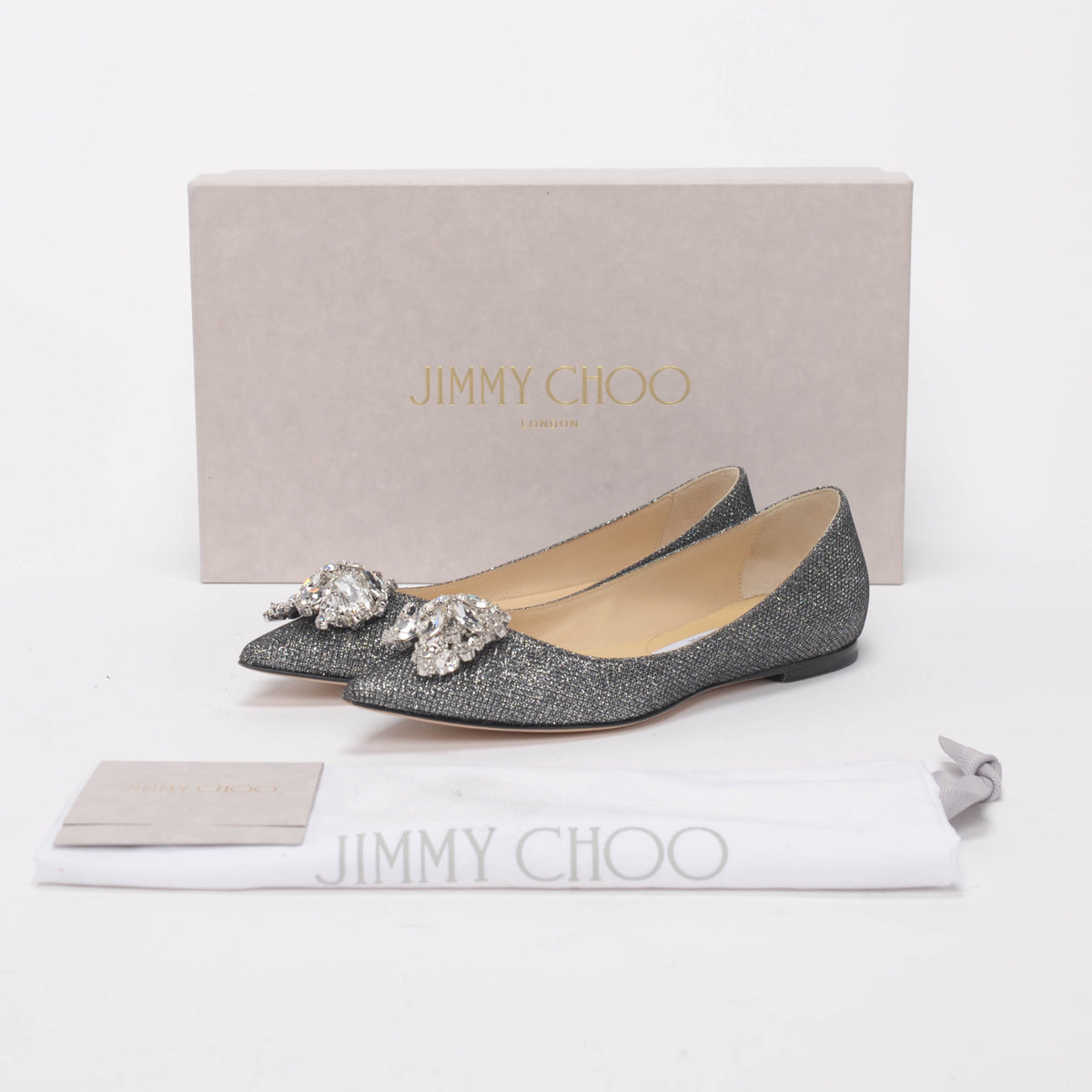 Jimmy Choo Charcoal Lame Gayne Flats 34