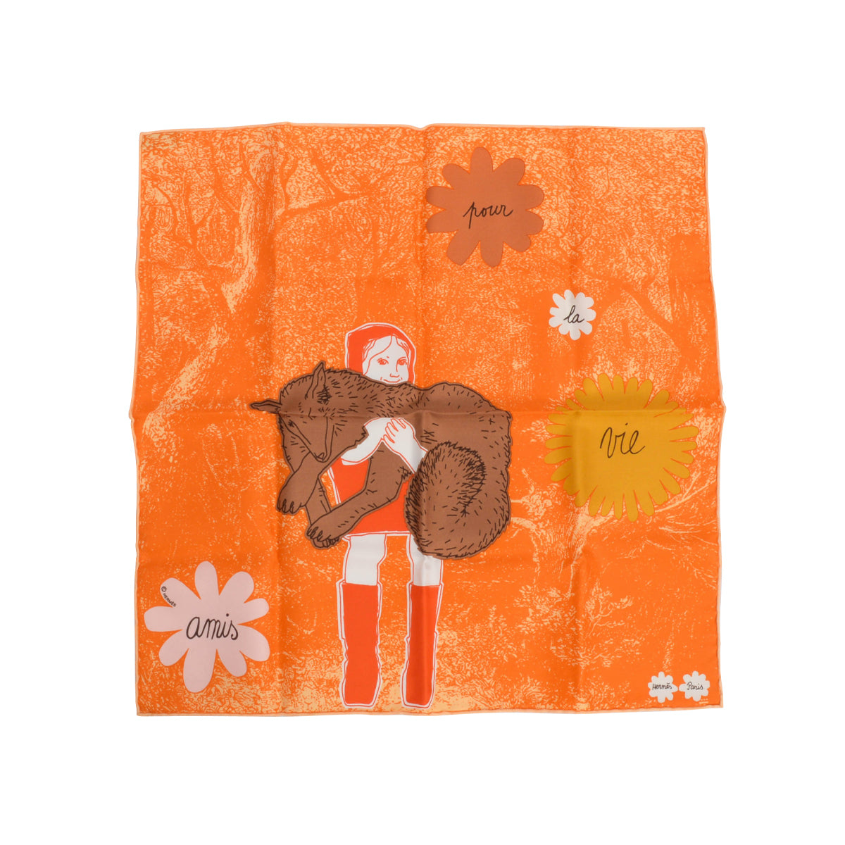 Hermes Orange Silk Amis Pour La Vie Scarf 45