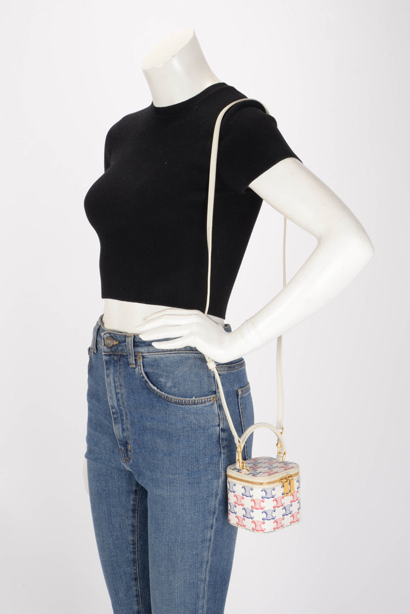 Celine Red & Blue Triomphe Canvas Vanity Case Mini Bag