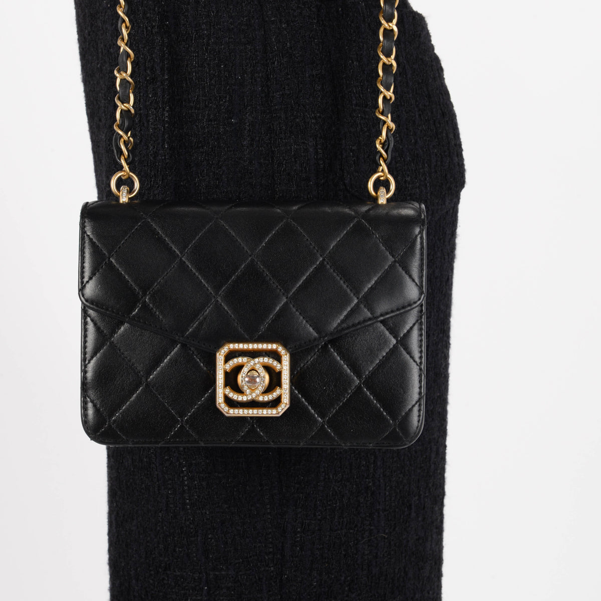 Chanel Black Quilted Lambskin Geometric CC Frame Flap Bag