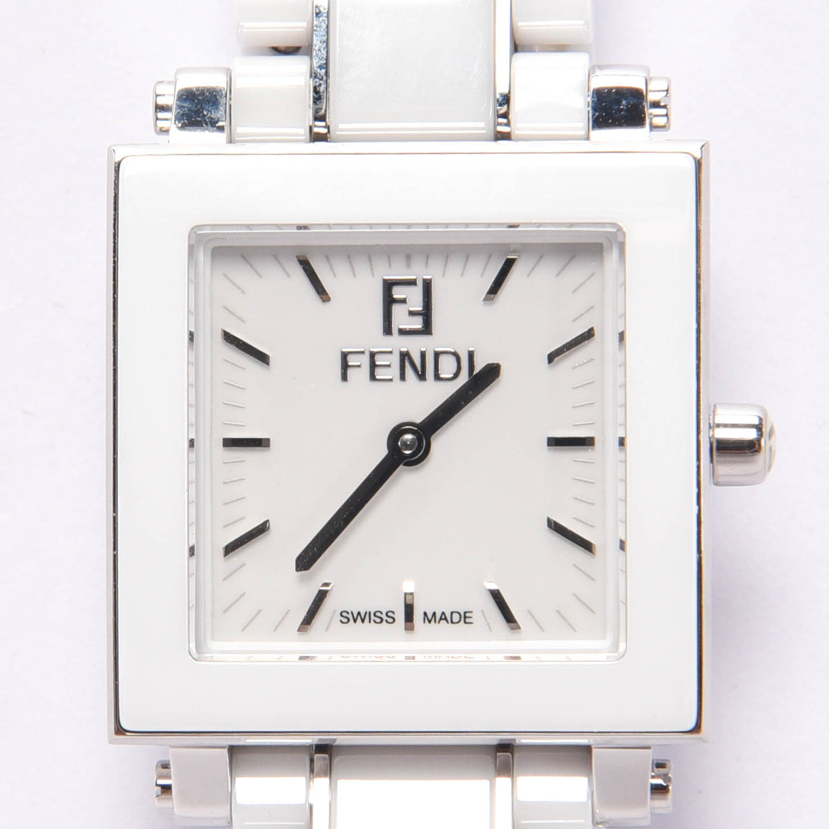 Fendi White Ceramic & Stainless Steel Square Watch