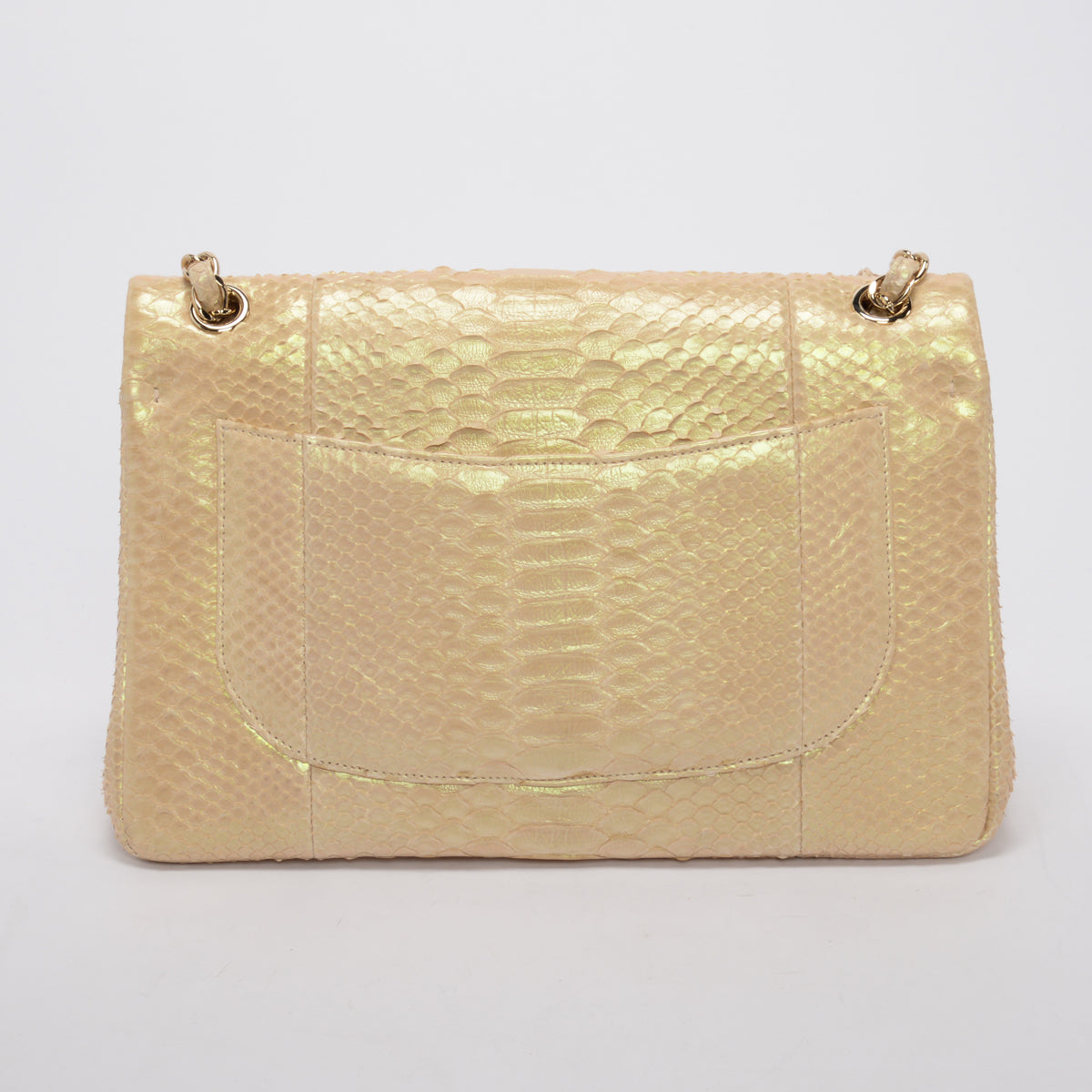 Chanel Light Beige Iridescent Python Large Double Flap Bag