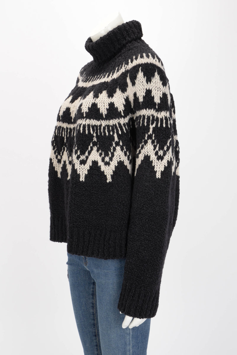 Dior Black & Ecru Knit DiorAlps Turtleneck Sweater FR 40