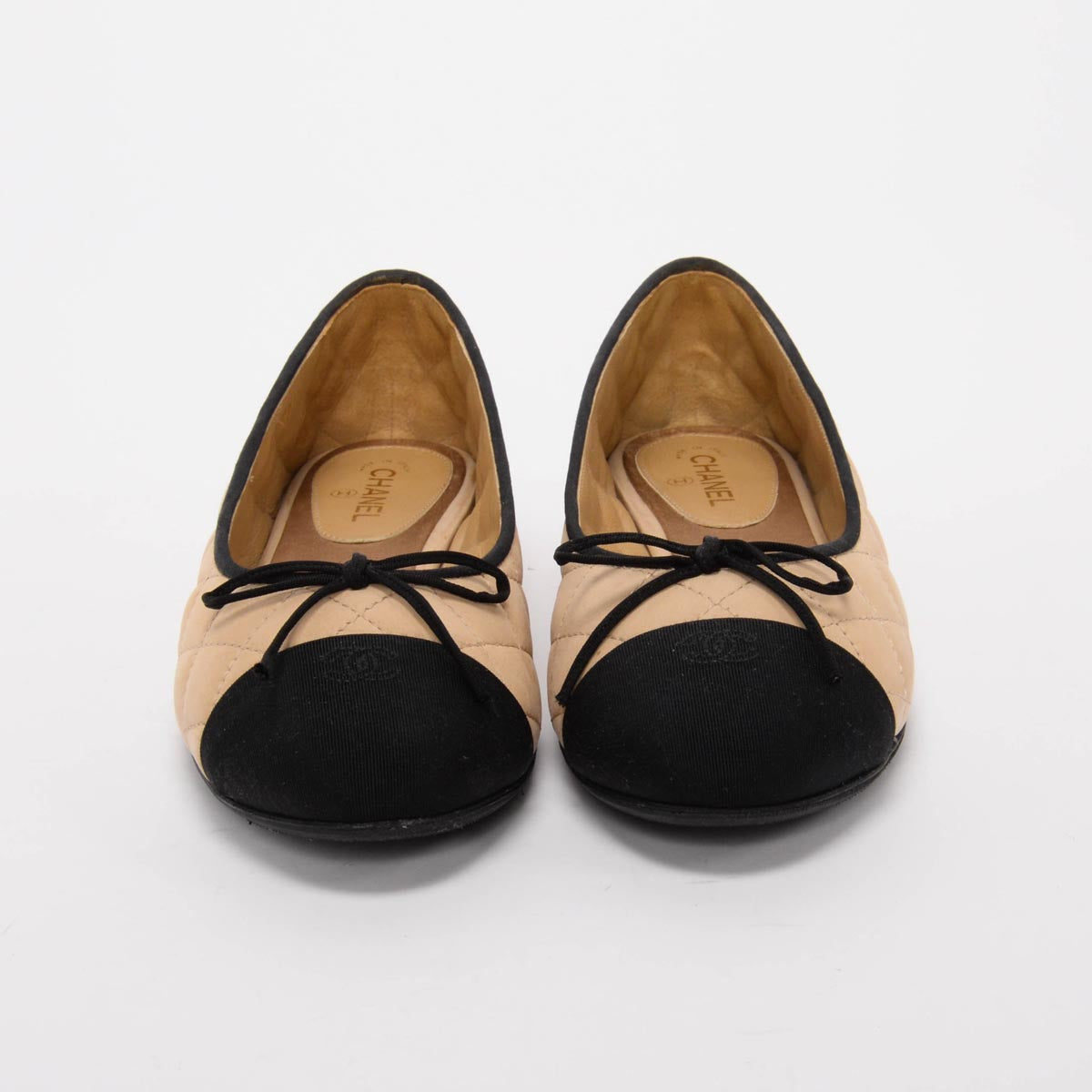 Chanel Beige & Black Quilted CC Ballet Flats 35.5
