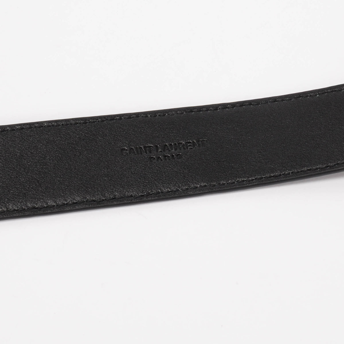 Saint Laurent Black Croc Embossed Leather Logo Buckle Belt