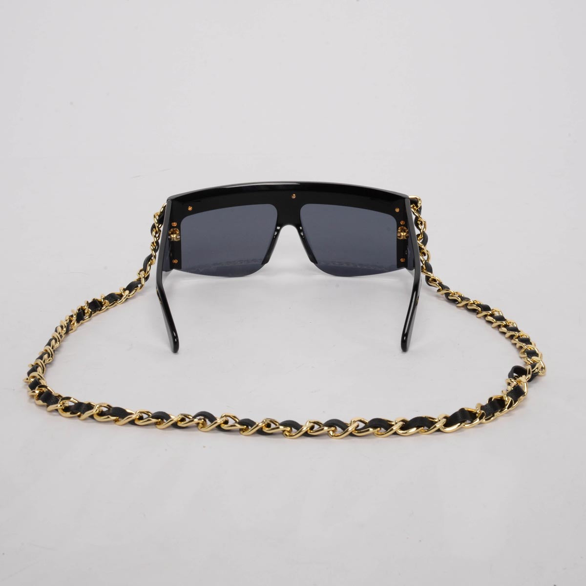 Chanel Vintage Black Shield Chain Link Sunglasses