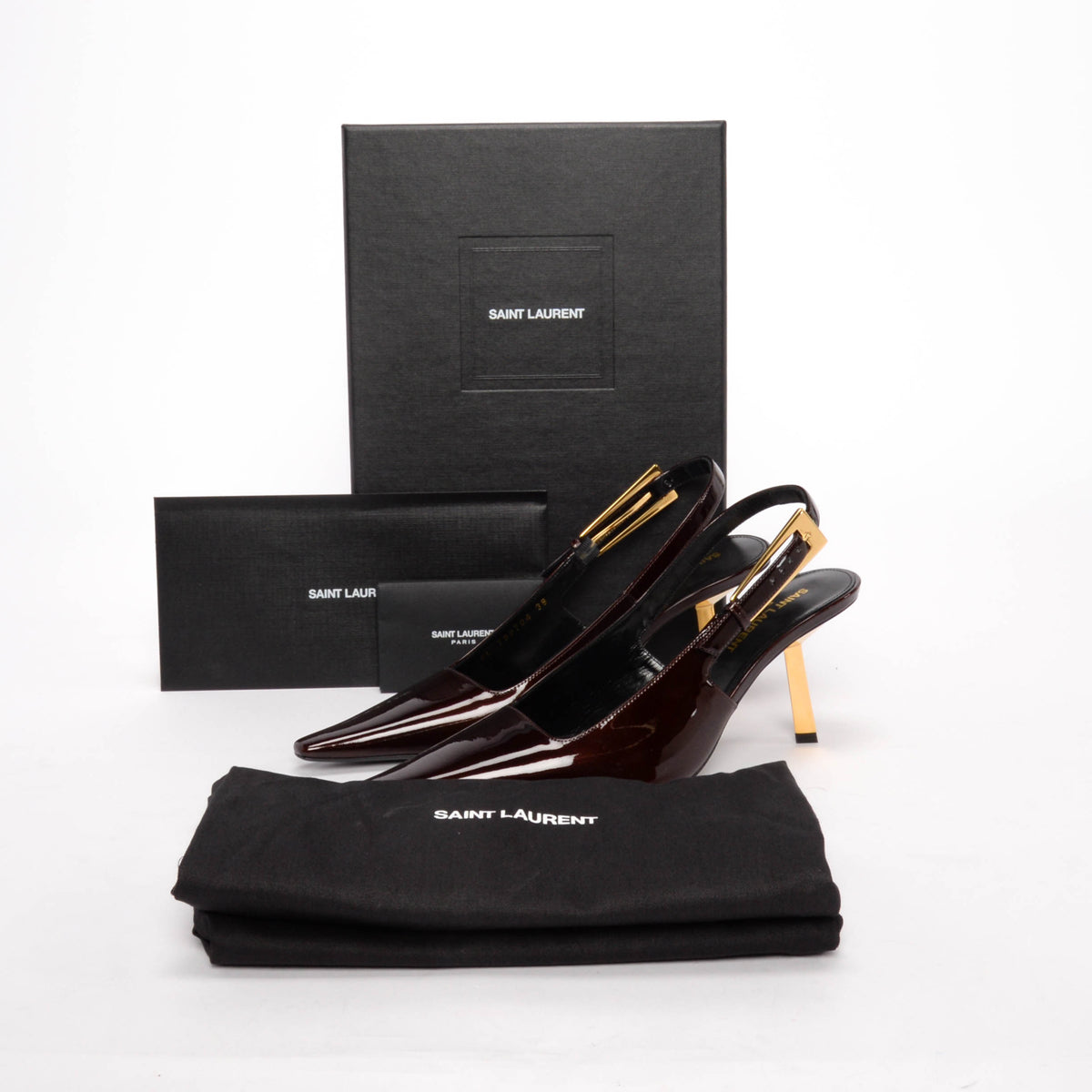 Saint Laurent Marron Glace Patent Lee Slingback Pumps 38