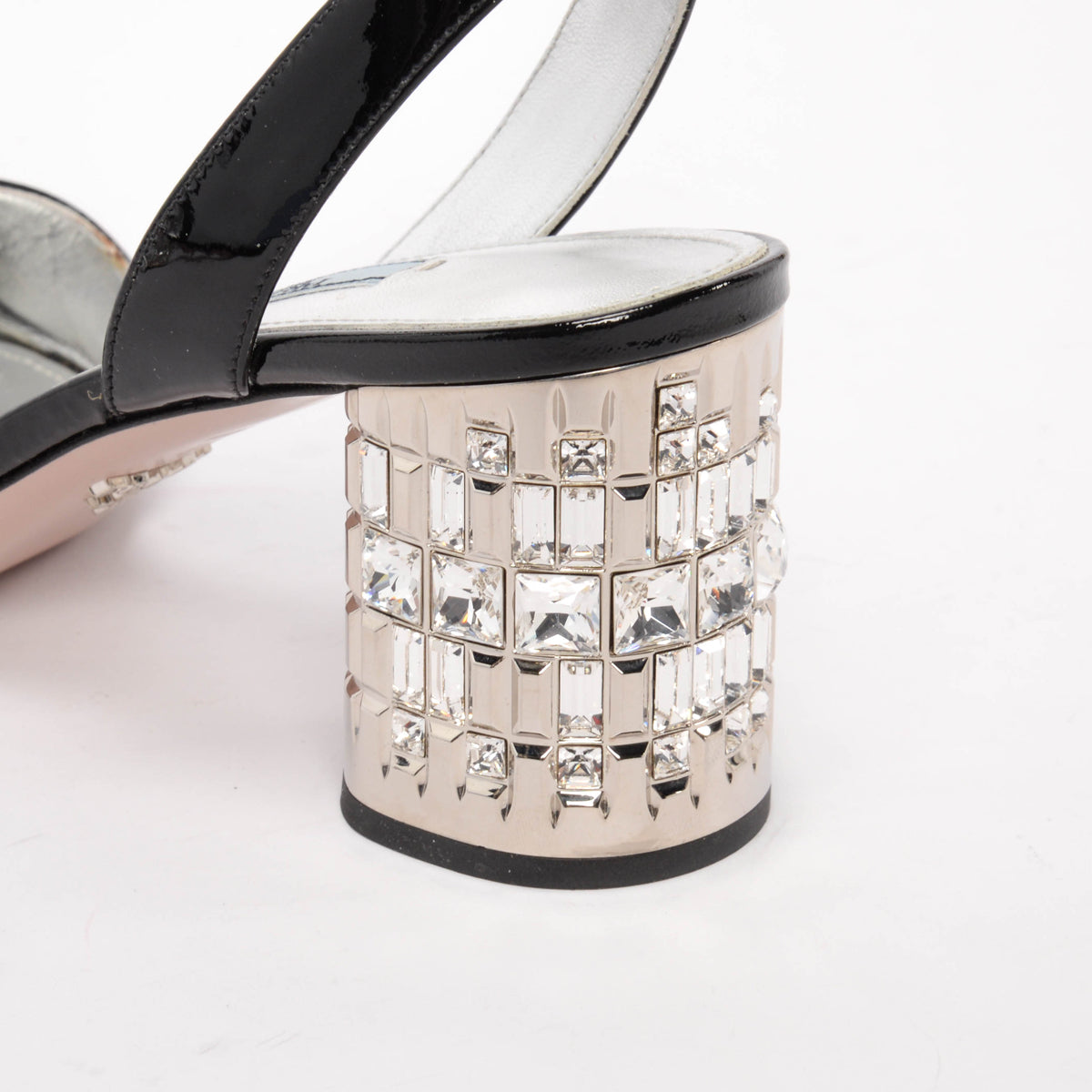 Prada Black Patent Crystal Heel Sandals 38.5