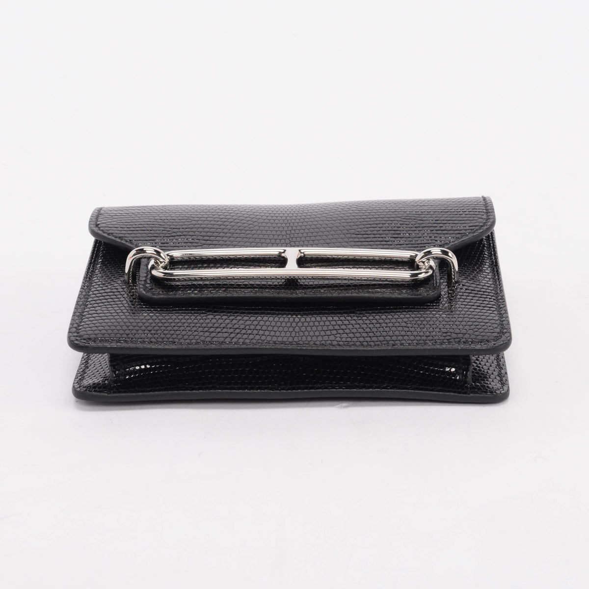 Hermes Noir Shiny Lizard Roulis Slim Wallet