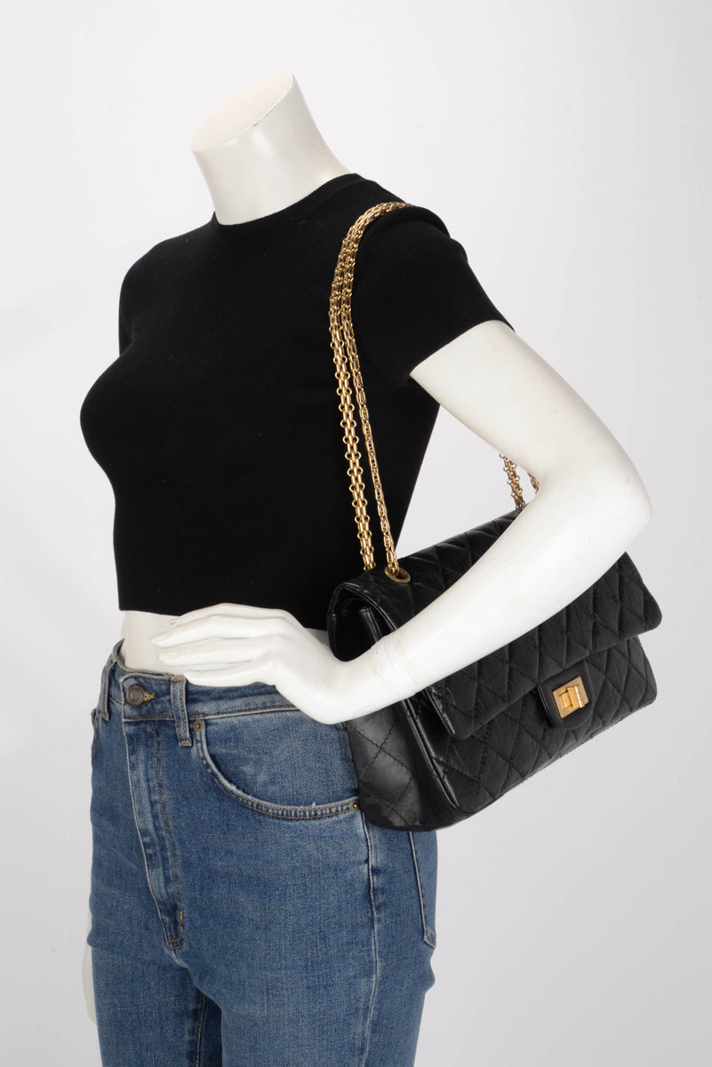 Chanel Black Aged Calfskin 2.55 Reissue 227 Flap Bag