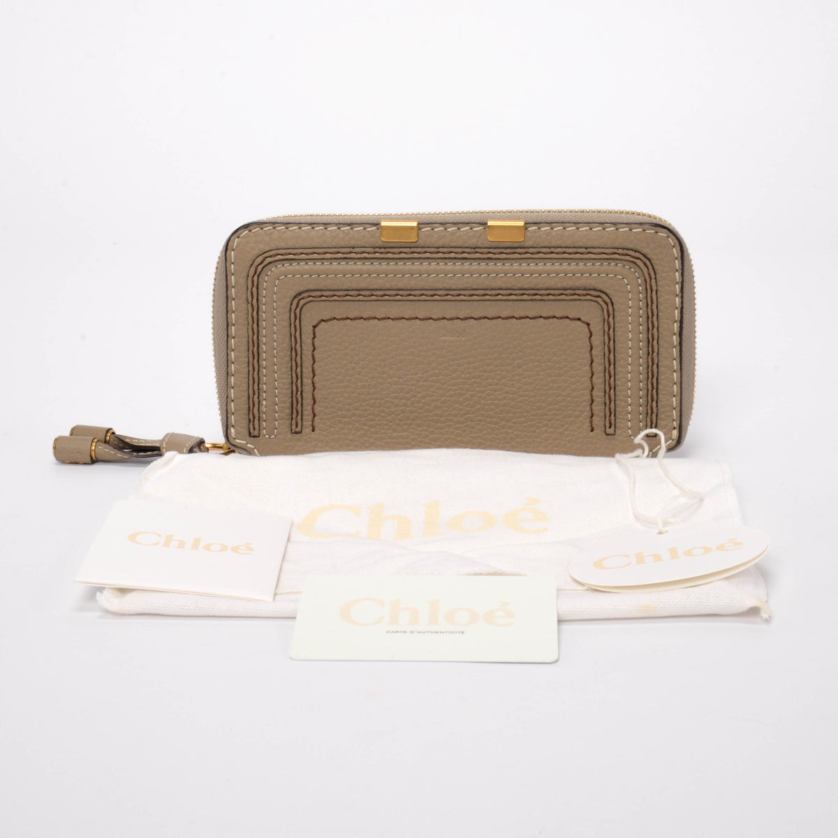 Chloe Taupe Grained Calfskin Marcie Wallet