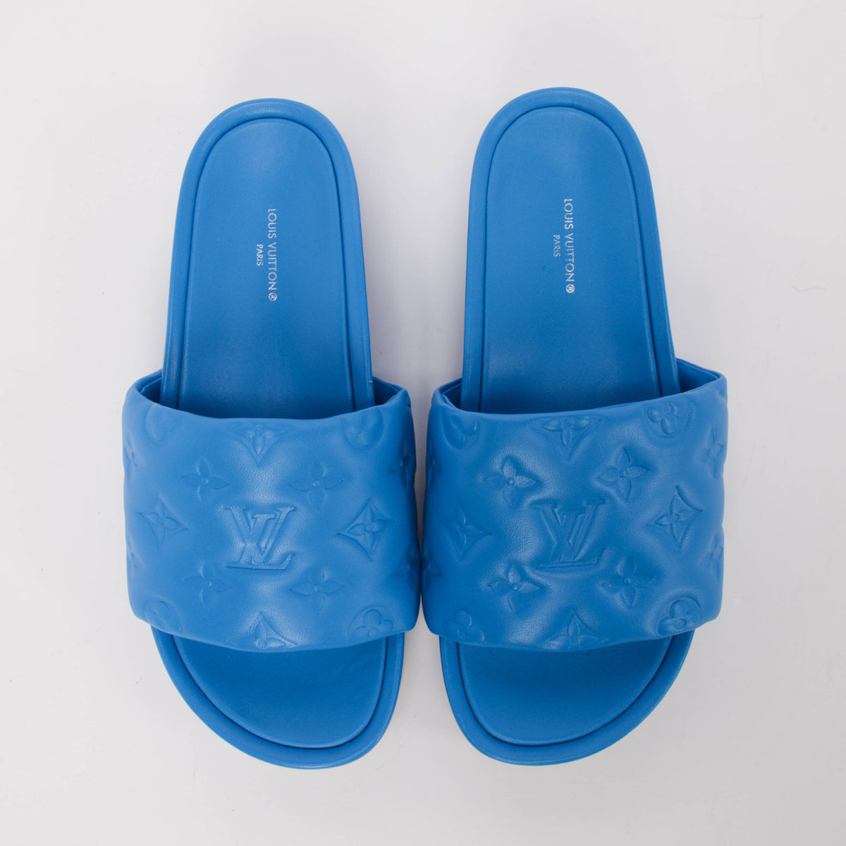 Louis Vuitton Blue Embossed Monogram Jumbo Flatform Mules 38