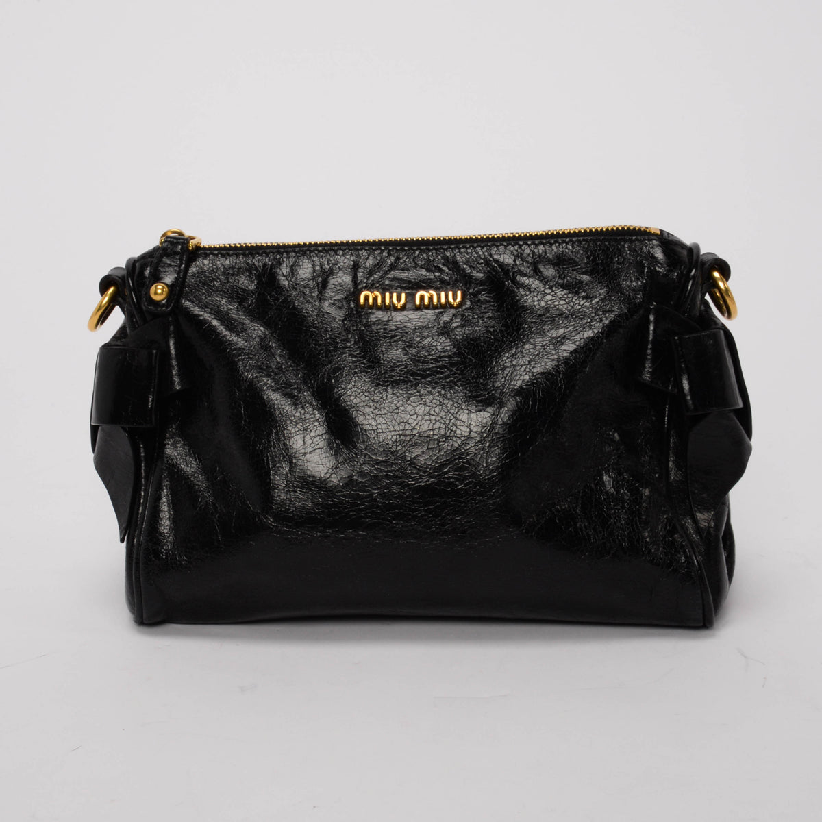 Miu Miu Black Vitello Lux Bow Mini Bag