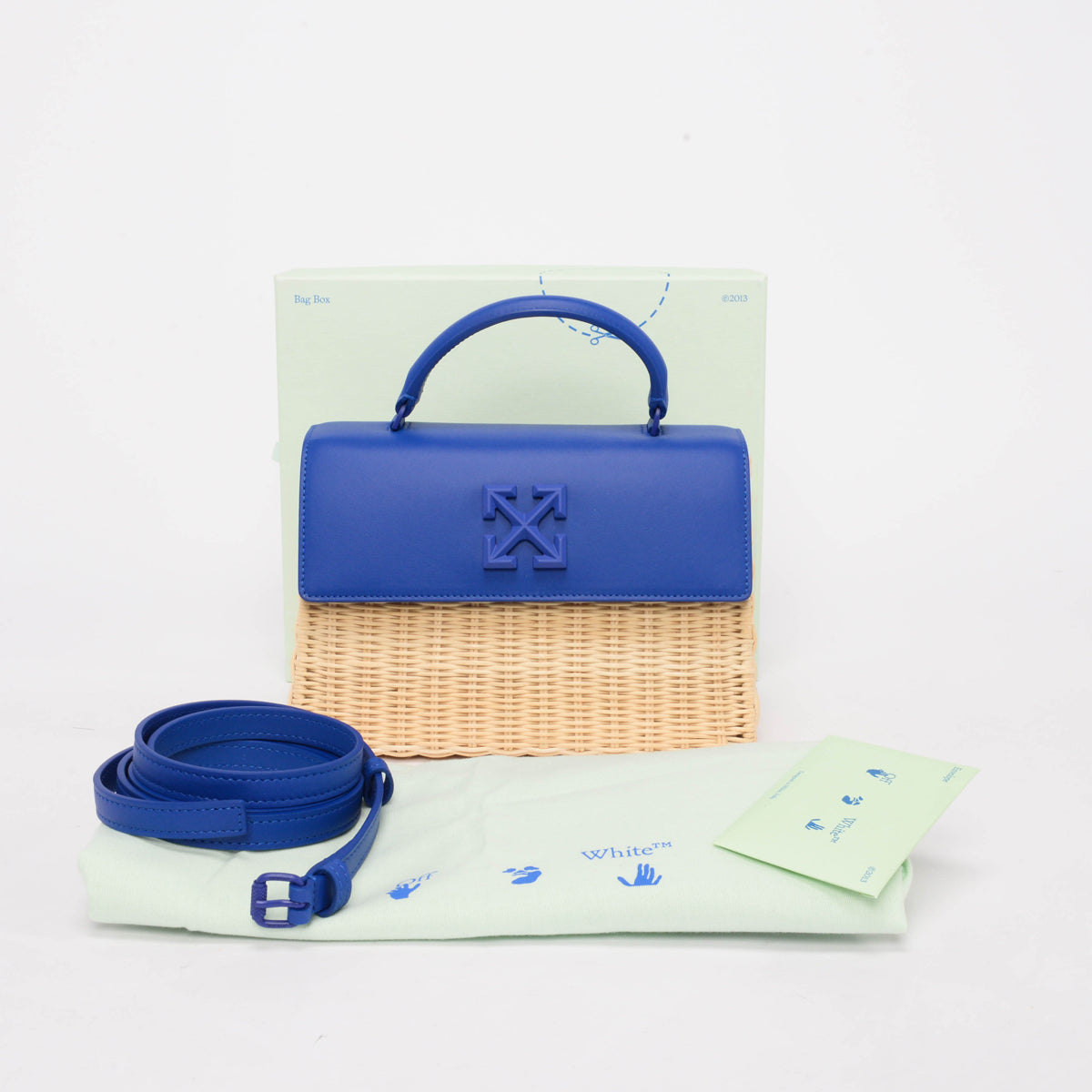 Off-White Royal Blue Leather & Wicker Jitney 1.4 Bag