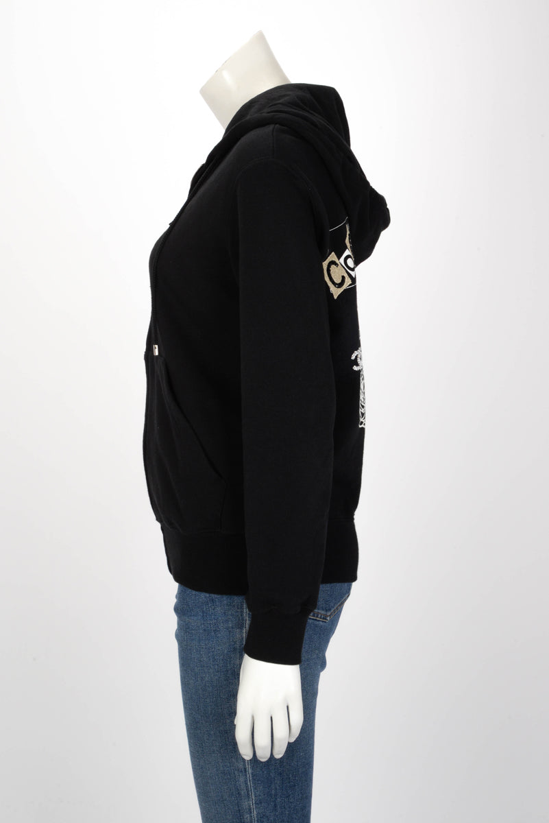 Chanel Black Cotton Coco Graffiti Zip Hoodie XS