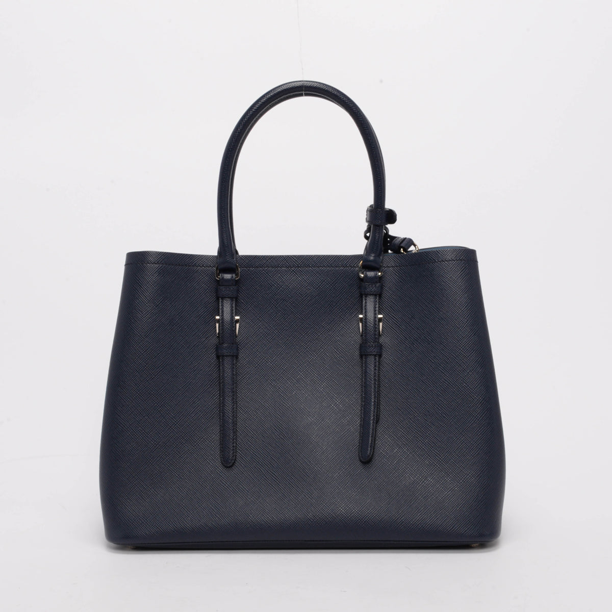 Prada Navy Saffiano Medium Double Tote