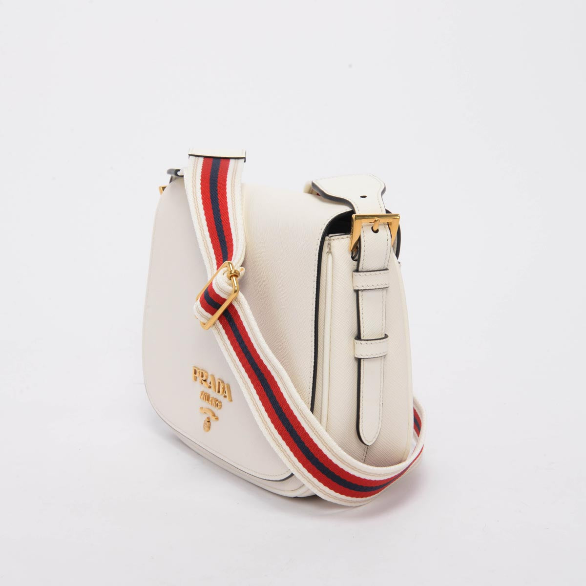 Prada Bianco Saffiano Full Flap Cross Body Bag