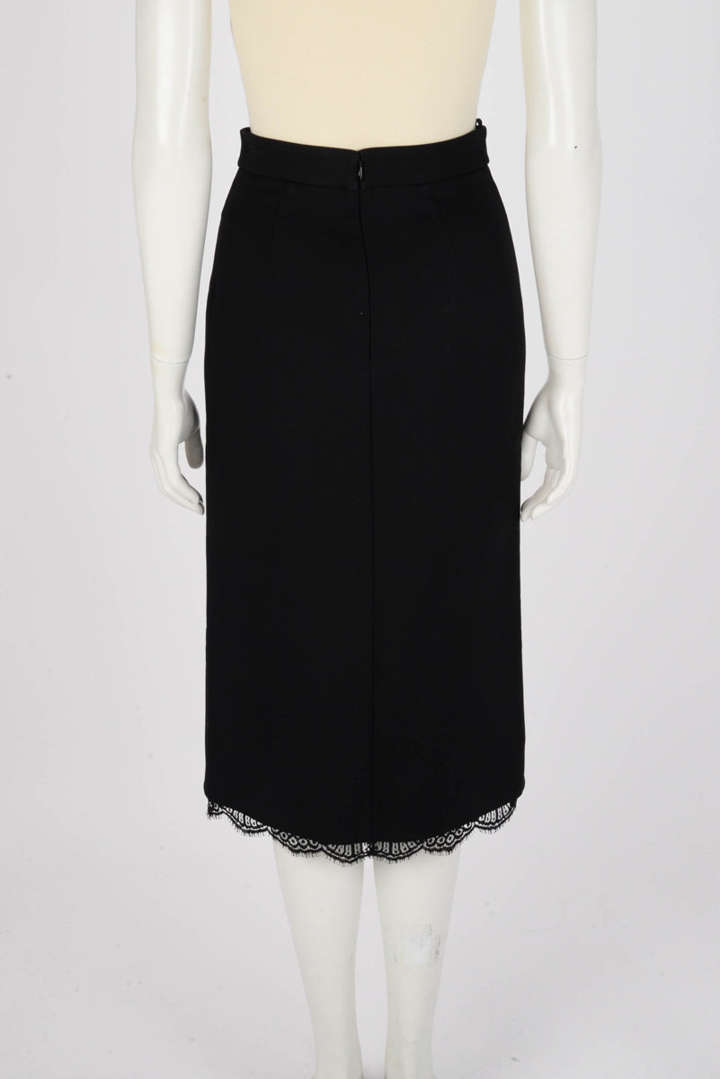 Alexander McQueen Black Wool Blend Lace Trim Skirt IT 40