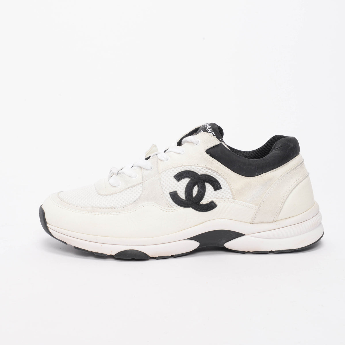 Chanel White & Black Mixed Fibers CC Sneakers 42