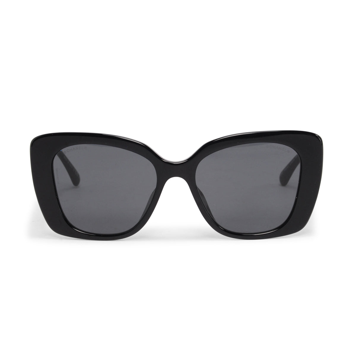 Chanel Black Acetate & Strass Square Logo Sunglasses