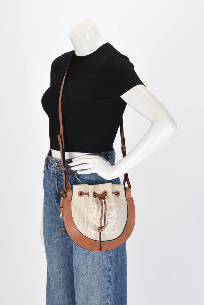 Loewe Ecru & Tan Canvas & Calfskin Horseshoe Anagram Bag