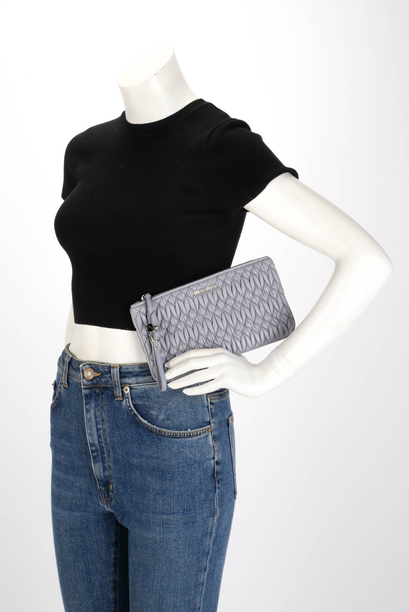 Miu Miu Dusty Blue Matelasse Small Wristlet